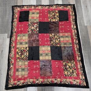 Coldwater Creek Vintage Boho  Cotton  Patchwork Velvet Quilt Throw Blanket